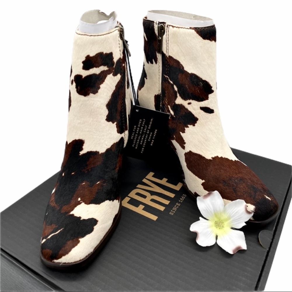 ❄️HP❄️NIB Frye Cream & Brown Calf Hair Georgia Leather Bootie, 5.5 - Picture 13 of 16